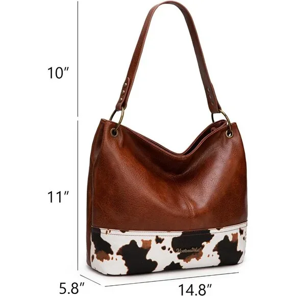 Women's Cow Brown Hobo Bag For Ladies Shoulder With Zipper With Back Pocket - Picture 4 of 7